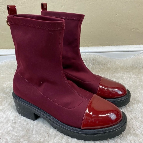 BooHoo Cleated Chunky Cranberry Red Sock Ankle Platform Boot Size EU 39 US 8 - Picture 2 of 6